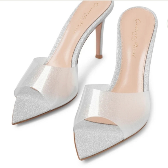 Gianvito Rossi Elle 85 plexi silver glitter mules (size 38) - Picture 3 of 10